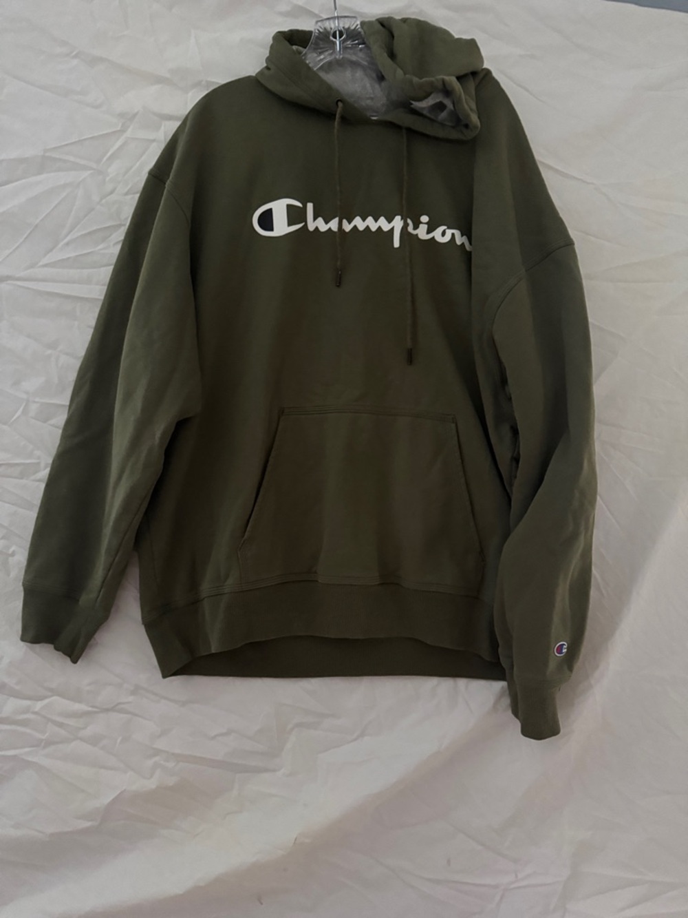 Champion Gray Hoodie with Red & Blue Trim and Logo